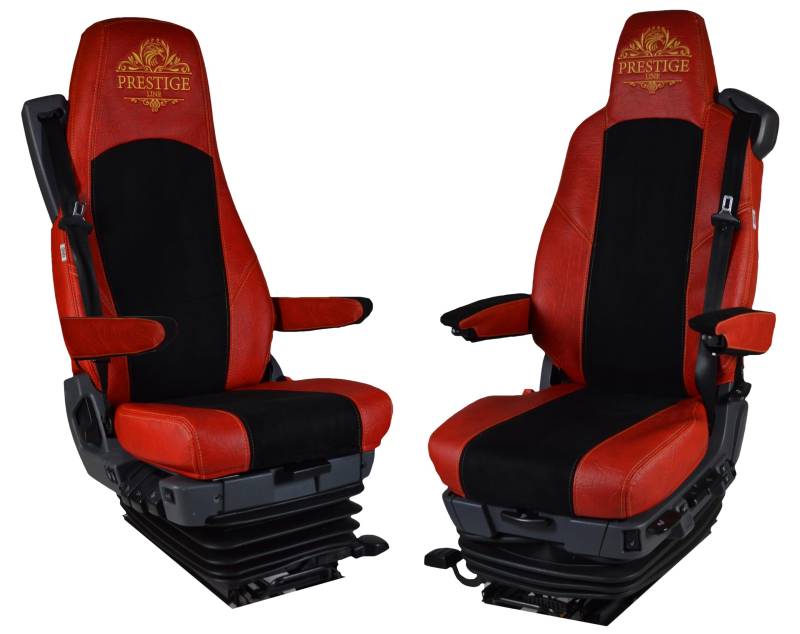 SITZBEZÜGE Prestige LINE FÜR Scania Serie R, Serie S (KONFIGURATION E) (Premium Fahrersitz mit Sicherheitsgurt), (Beifahrersitz mit Sicherheitsgurt) (ROT) von PRESTIGE LINE