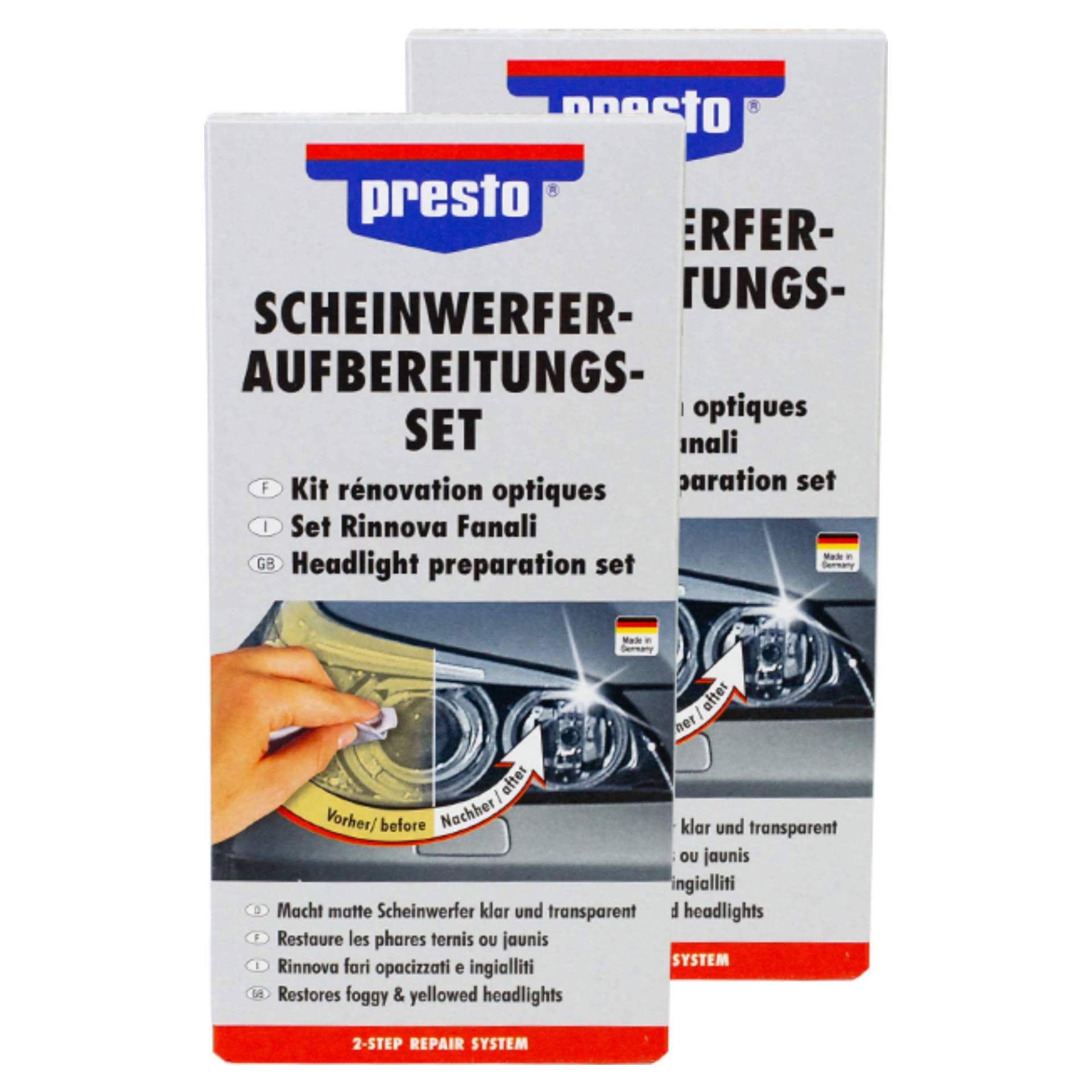 Presto 2X Scheinwerfer AUFBEREITUNG Set POLITUR VERSIEGELUNG Glanz UV-Schutz von Presto