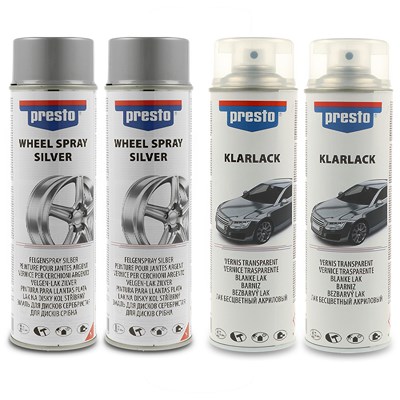 Presto 2x 500ml Universal Felgenspray silber+2x 500 ml Klarlack glänzend von PRESTO