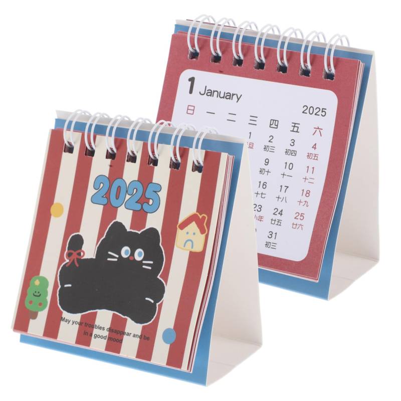PRETYZOOM 2 Stück 2025 Süßer Kalender Desktop-Kalender Schreibtischkalender Mini-Schreibtisch Monatlicher Kalender Kalenderständer Für Den Schreibtisch Flip-Kalender-ständer Papier von PRETYZOOM