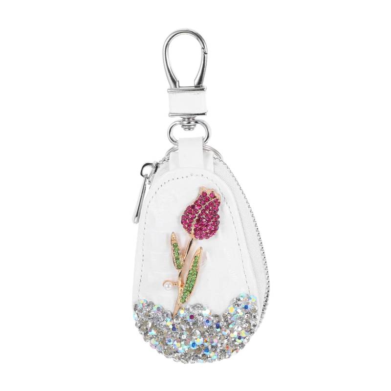 PRETYZOOM Bling Schlüsselanhänger Für Autoschlüssel PU Autoschlüsselhalter Mit Rosendesign Und Strasssteinen Multifunktionale Schlüsseltasche Für Frauen Autoschlüsselschutz von PRETYZOOM