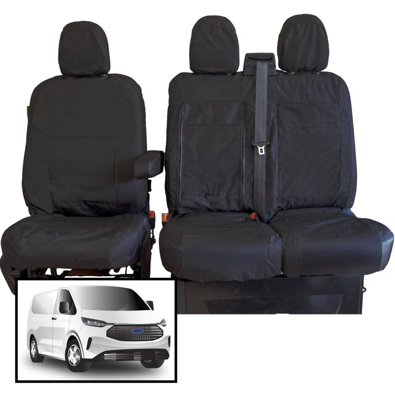 Sitzbezüge für Ford Transit Custom ab 2024, maßgeschneiderter Fahrer- und Doppel-Beifahrer, wasserdicht, strapazierfähig, einfach zu montieren, Ford Transit Custom Sitzbezug 2025, Armlehne für von PRIMUS SEAT COVERS