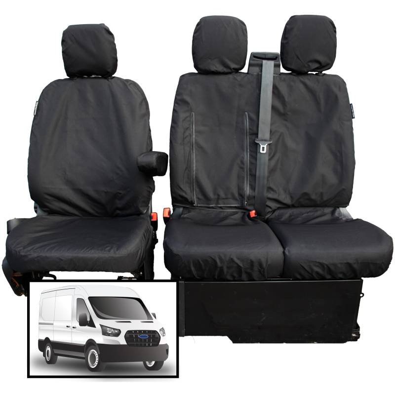 PRIMUS SEAT COVERS Sitzbezüge für Ford Transit Mk 8 Fahrer- und Doppel-Beifahrersitze, passgenau, wasserdicht, strapazierfähig, schwarz, für LKW, Fahrzeugzubehör von PRIMUS SEAT COVERS