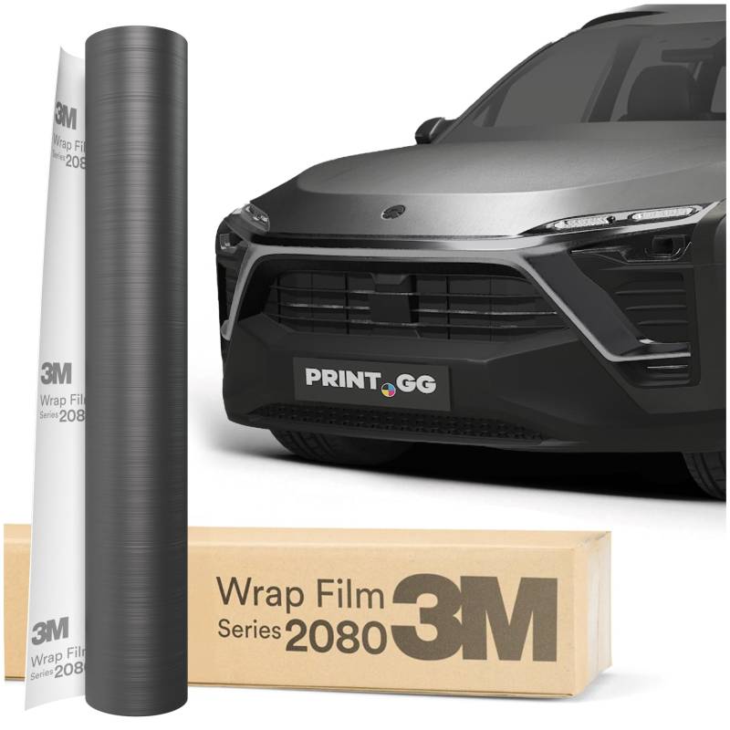 PRINT.GG Autofolie 3M 2080 Gebürsteter Stahl BR201, 152 x 110 cm, Selbstklebende Folie Car Wrapping Folie, Robuste Lackschutzfolie Auto, Motorrad, Boot, Auto Folie mit hervorragender Haftung von PRINT.GG
