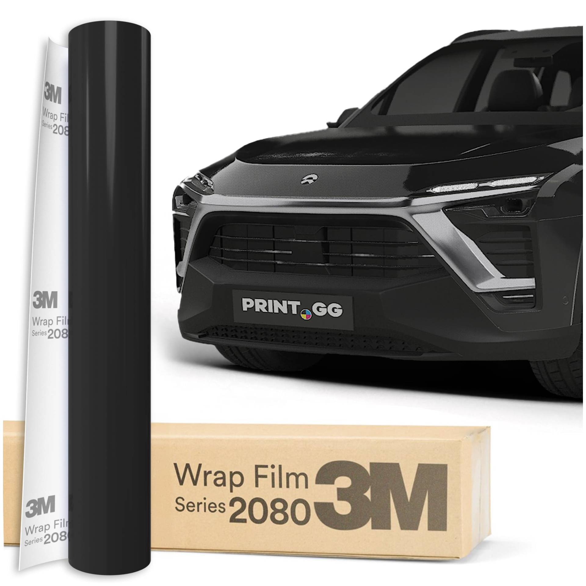 PRINT.GG Autofolie 3M 2080 Glanz Schwarz G12, 152 x 130 cm, Selbstklebende Folie Car Wrapping Folie, Robuste Lackschutzfolie Auto, Motorrad, Boot, Auto Folie mit hervorragender Haftung von PRINT.GG