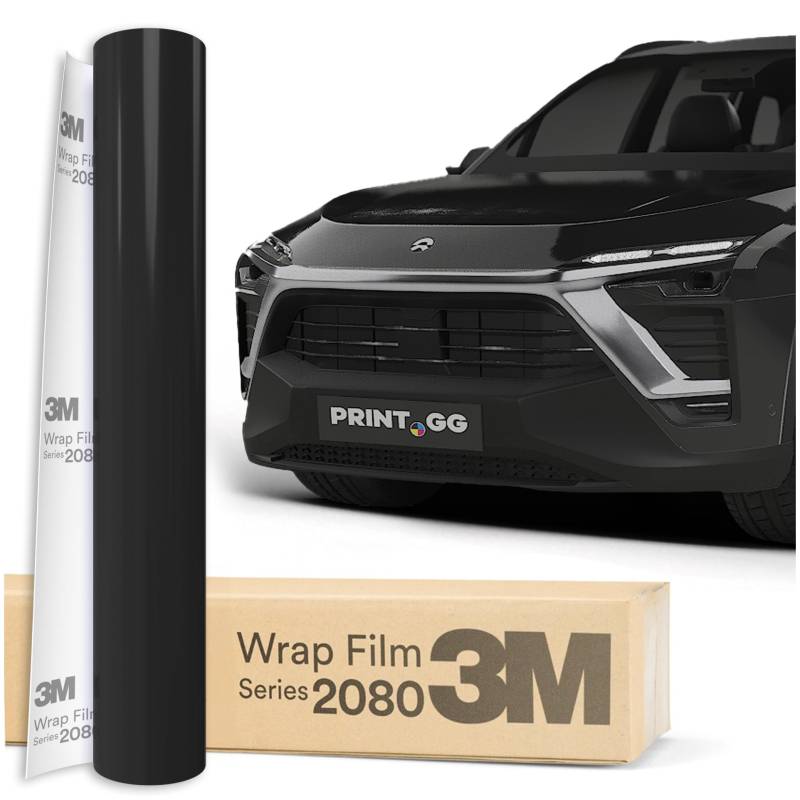 PRINT.GG Autofolie 3M 2080 Glanz Schwarz G12, 152 x 130 cm, Selbstklebende Folie Car Wrapping Folie, Robuste Lackschutzfolie Auto, Motorrad, Boot, Auto Folie mit hervorragender Haftung von PRINT.GG