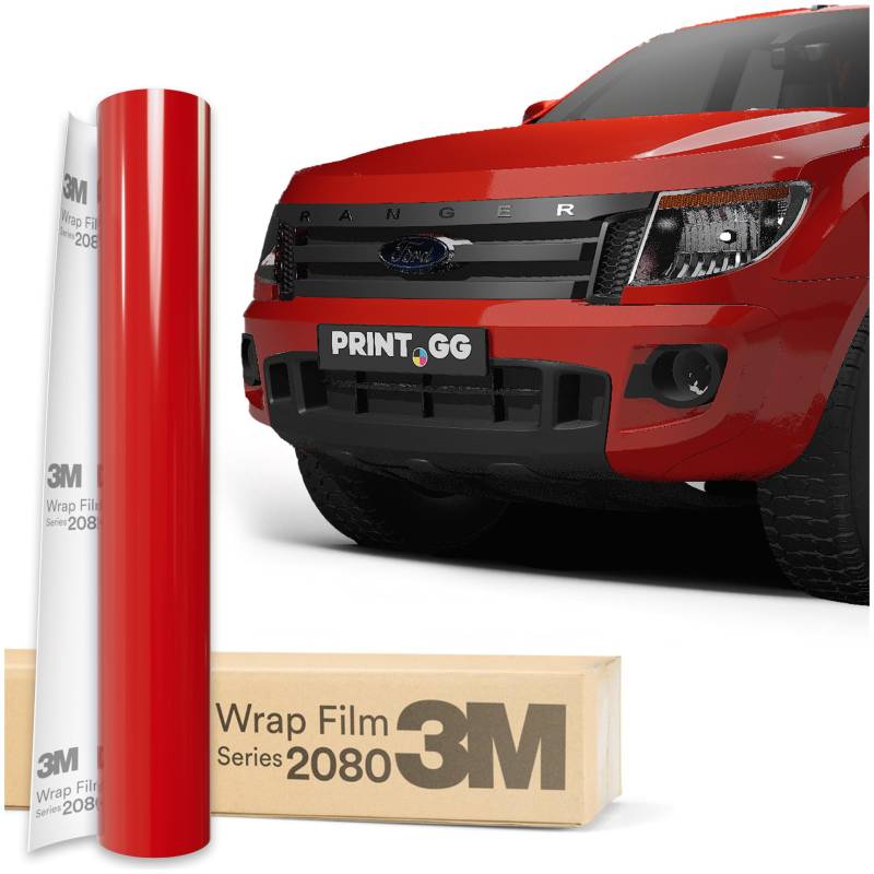 PRINT.GG Autofolie 3M 2080 Hochglanz Hotrod Rot HG13, 152 x 10 cm, Selbstklebende Folie Car Wrapping Folie, Robuste Lackschutzfolie Auto, Motorrad, Boot, Auto Folie mit hervorragender Haftung von PRINT.GG