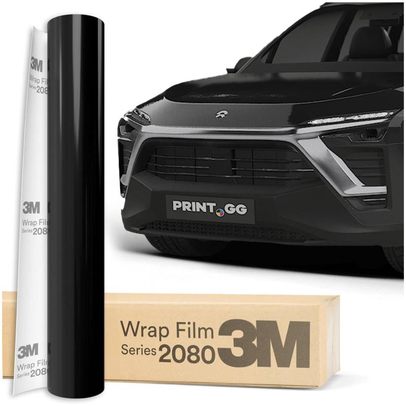PRINT.GG Autofolie 3M 2080 Hochglanzschwarz HG12, 152 x 30 cm, Selbstklebende Folie Car Wrapping Folie, Robuste Lackschutzfolie Auto, Motorrad, Boot, Auto Folie mit hervorragender Haftung von PRINT.GG