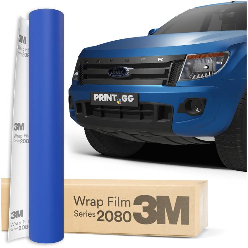 PRINT.GG Autofolie 3M 2080 Satin Perfekt Blau S347, 152 x 30 cm, Selbstklebende Folie Car Wrapping Folie, Robuste Lackschutzfolie Auto, Motorrad, Boot, Auto Folie mit hervorragender Haftung von PRINT.GG
