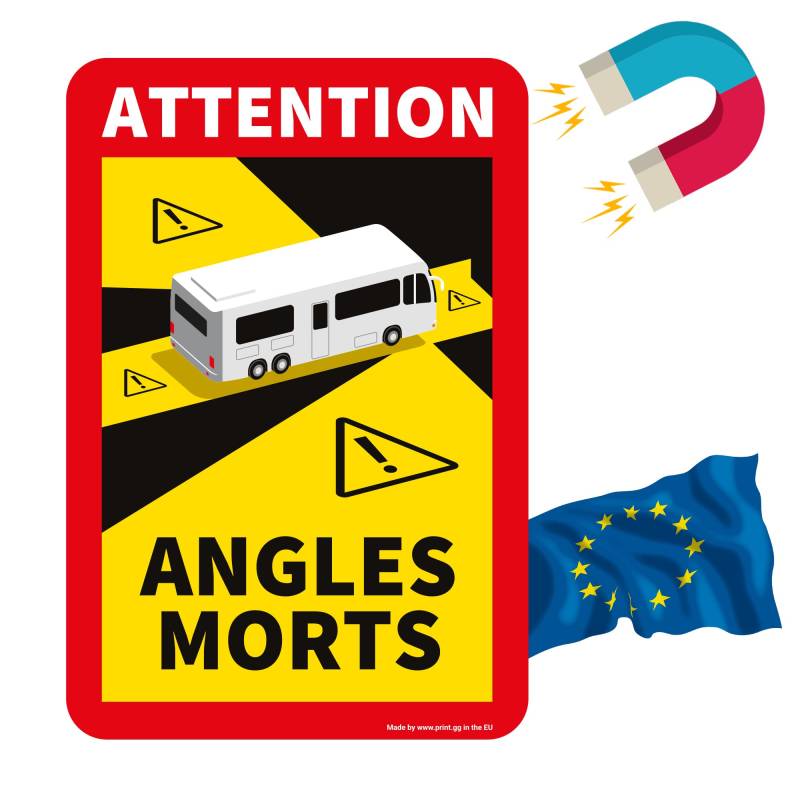 PRINT.GG Toter Winkel Aufkleber Frankreich - Angles Morts Magnet Wohnmobil und Bus - magnetschild Auto 17 x 25 cm - Wohnmobil Aufkleber Warntafel - LKW Wohnmobil und Bus Magnetschilder Auto von PRINT.GG