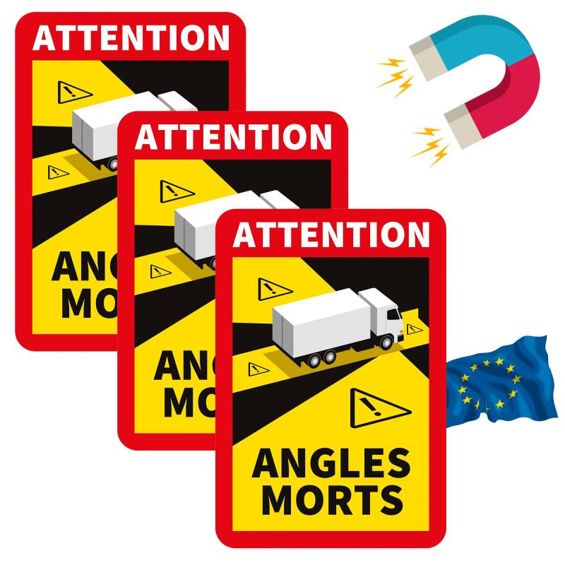 PRINT.GG Toter Winkel Magnet Aufkleber Frankreich LKW Bus wohnmobil - Attention Angles morts Magnet Aufkleber LKW Bus wohnmobil (Lastwagen/LKW/Wohmobile, 3 Stück) von PRINT.GG