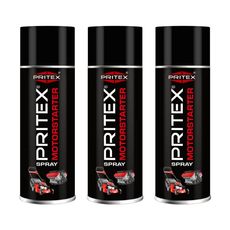 PRITEX – Motorstarter Spray 3x 400 ml – Starthilfespray für Benzin- & Dieselmotoren – schont Anlasser, Motor & Batterie – niedrige Zündtemperatur & hohe Zündenergie – für Auto, LKW & Landmaschinen von PRITEX