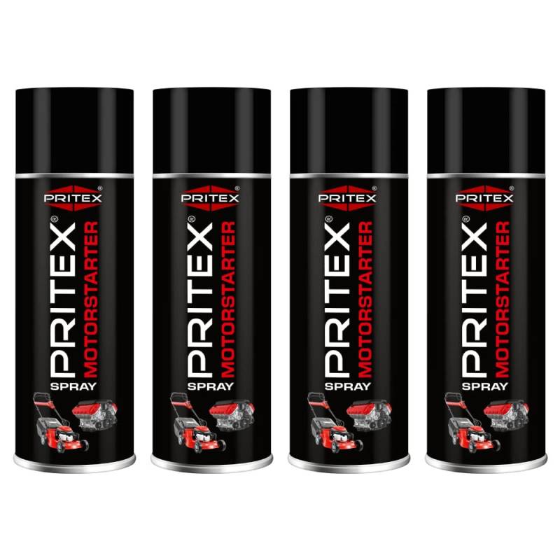 PRITEX – Motorstarter Spray 4x 400 ml – Starthilfespray für Benzin- & Dieselmotoren – schont Anlasser, Motor & Batterie – niedrige Zündtemperatur & hohe Zündenergie – für Auto, LKW & Landmaschinen von PRITEX