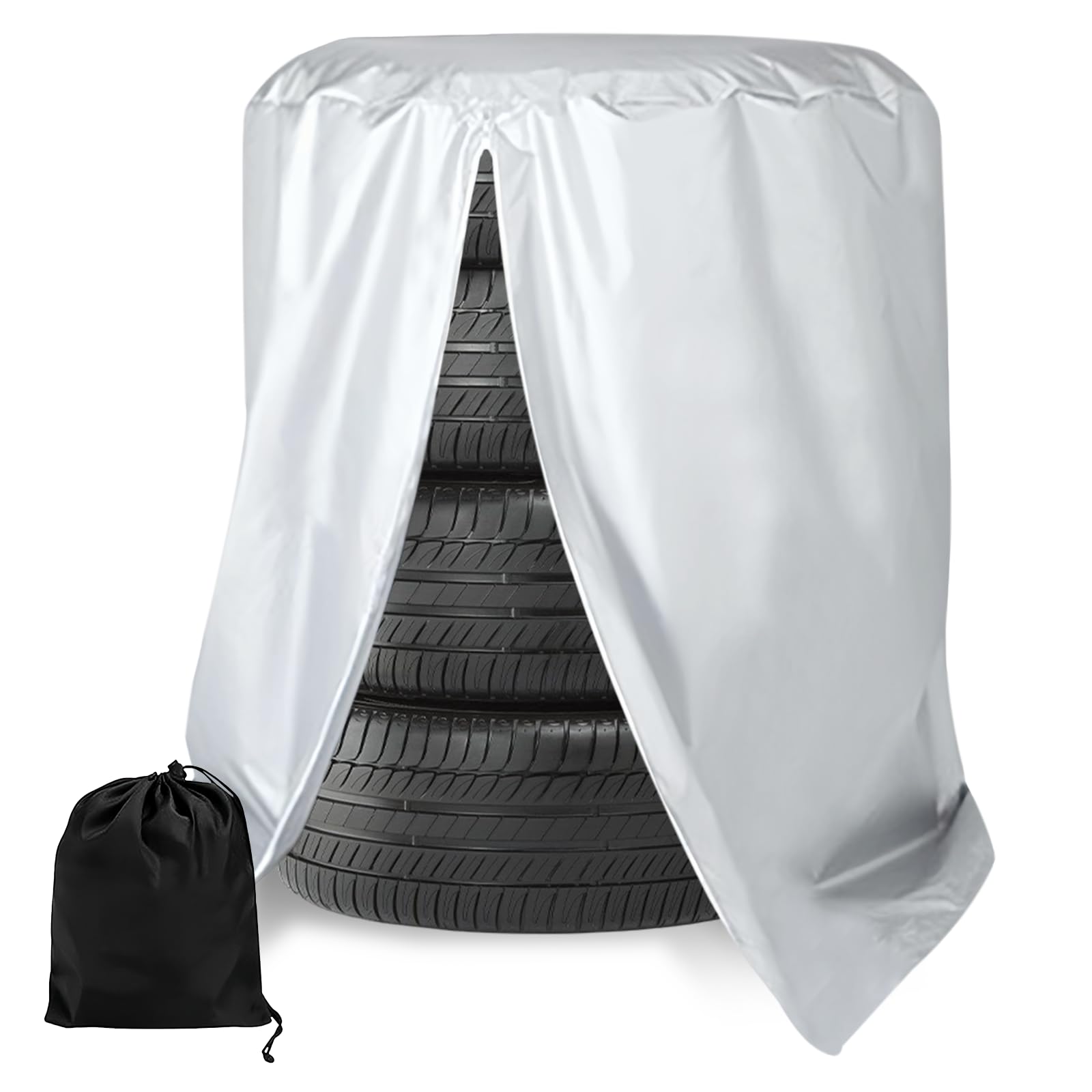 PRITOK Universale Reifenabdeckung: 420D Oxford Wasserdicht-Staubdicht-Reifenabdeckung mit Silberbeschichtung, Reißverschluss und Tunnelzug für 73 x 110 cm Reifen (Silber) PRITOK Universale Reifenabdeckung: 420D Oxford Wasserdicht-Staubdicht-Reifenabdeckung mit Silberbeschichtung, Reißverschluss und Tunnelzug für 73 x 110 cm Reifen (Silber) von PRITOK