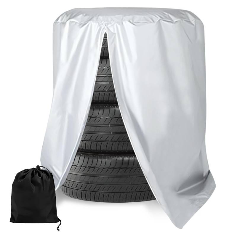 PRITOK Universale Reifenabdeckung: 420D Oxford Wasserdicht-Staubdicht-Reifenabdeckung mit Silberbeschichtung, Reißverschluss und Tunnelzug für 73 x 110 cm Reifen (Silber) von PRITOK