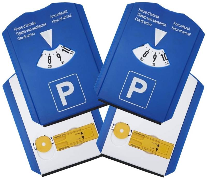 PROCAR Equipment 2 Stück Parkscheibe Auto Deutsche Qualitäts Multifunktions (Parkscheibe mit Uhr, Eiskratzer, Einkaufschip, Reifenprofilmessung und Fensterwischer von PROCAR