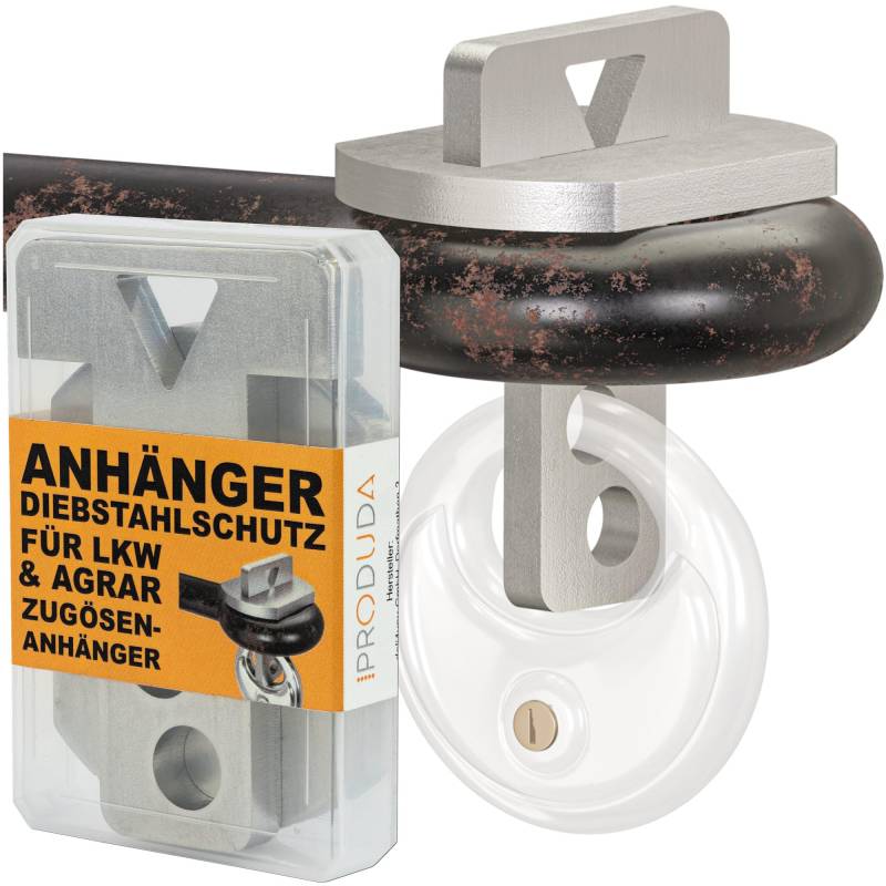PRODUDA Anhängerschloss Diebstahlschutz Diebstahlsicherung für LKW Anhänger Zugöse 40mm bis 50mm Edelstahl zusammensteckbar mit Staubox - ohne Schloss von PRODUDA