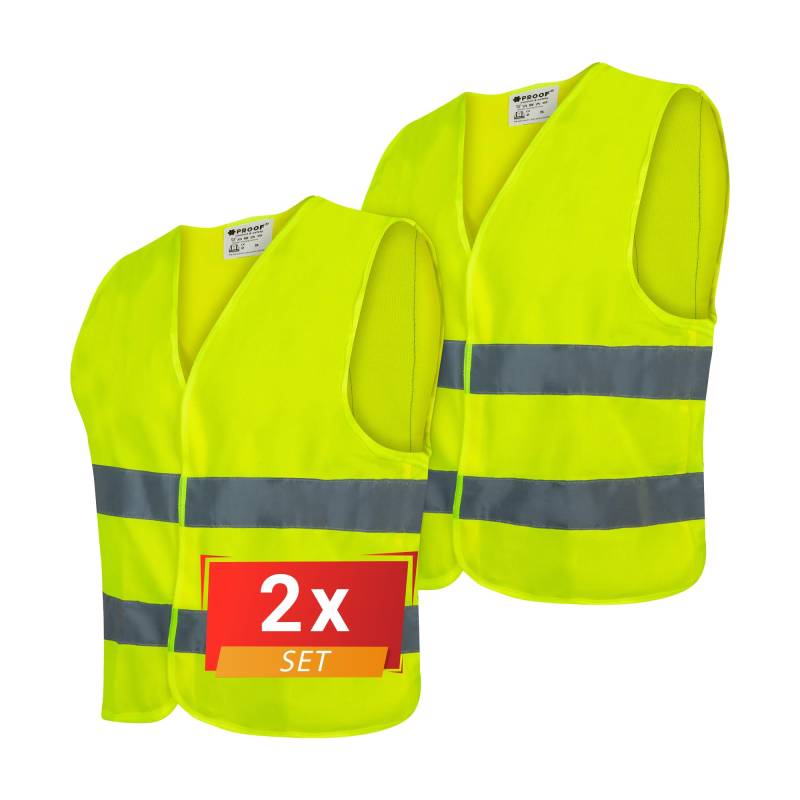 PROOF COMFORT & SAFETY Warnweste Auto Reflektorweste Leuchtweste Fahrrad Fahrradweste Reflektierend Sicherheitsweste Reflektierende Weste Unfallweste Pannenhilfe 2 Stück Leuchtend Gelb L von PROOF comfort&safety