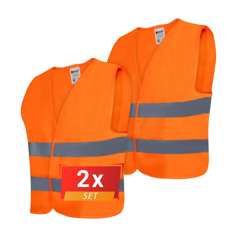 PROOF COMFORT & SAFETY Warnweste Auto Reflektorweste Leuchtweste Fahrrad Fahrradweste Reflektierend Sicherheitsweste Reflektierende Weste Unfallweste Pannenhilfe 2 Stück Leuchtend Orange XL von PROOF comfort&safety