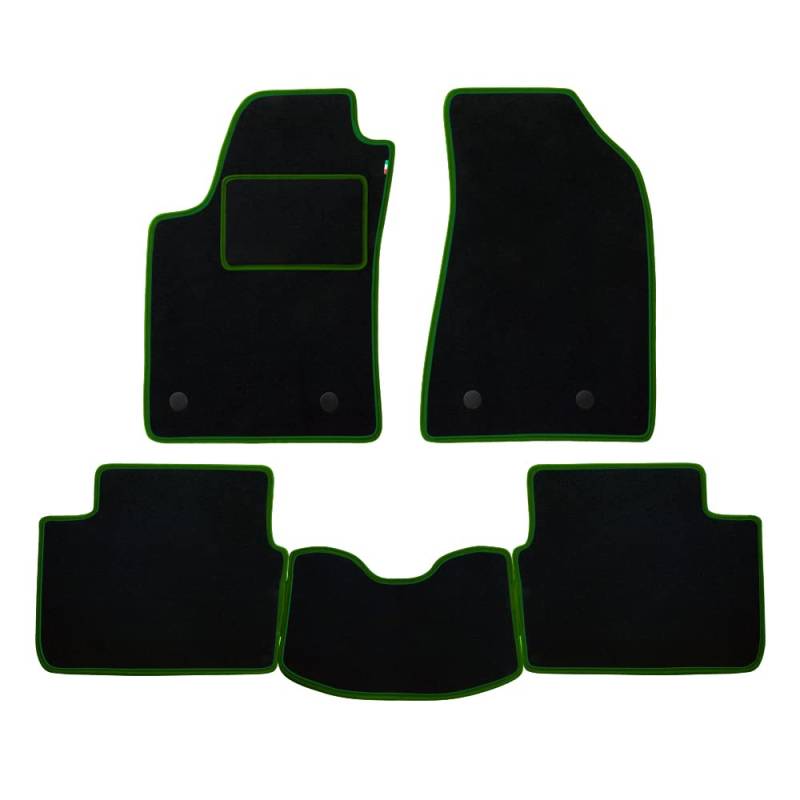 Fußmatten Set für Suzuki Vitara 3 Türen Baujahr 1998 bis 2006 in Teppichboden Made in Italy Farbe schwarz Rand Grün von PROPOSTEONLINE