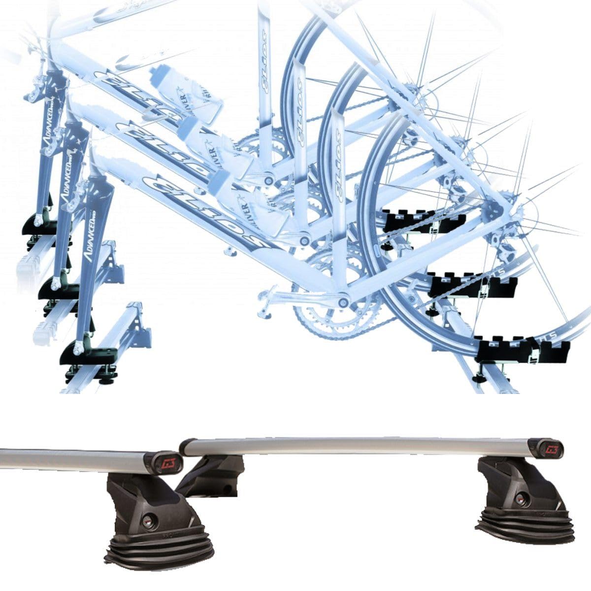 Set mit 3 Fahrradträgern und Dachträgern, hergestellt für Kia Venga 2010 C/Gabelbefestigung verstellbar, Stangen 127 cm mit Schlüssel + einfache Montage Set mit 3 Fahrradträgern und Dachträgern, hergestellt für Kia Venga 2010 C/Gabelbefestigung verstellbar, Stangen 127 cm mit Schlüssel + einfache Montage von PROPOSTEONLINE