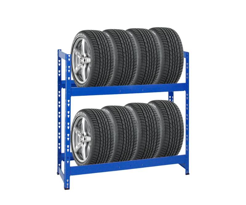 PROREGAL Reifenregal Tiger | HxBxT 100x110x35cm | 150kg Fachlast | bis zu 8 Reifen | mit 2 Ebenen | Blau Reifenständer Garagenregal von PROREGAL