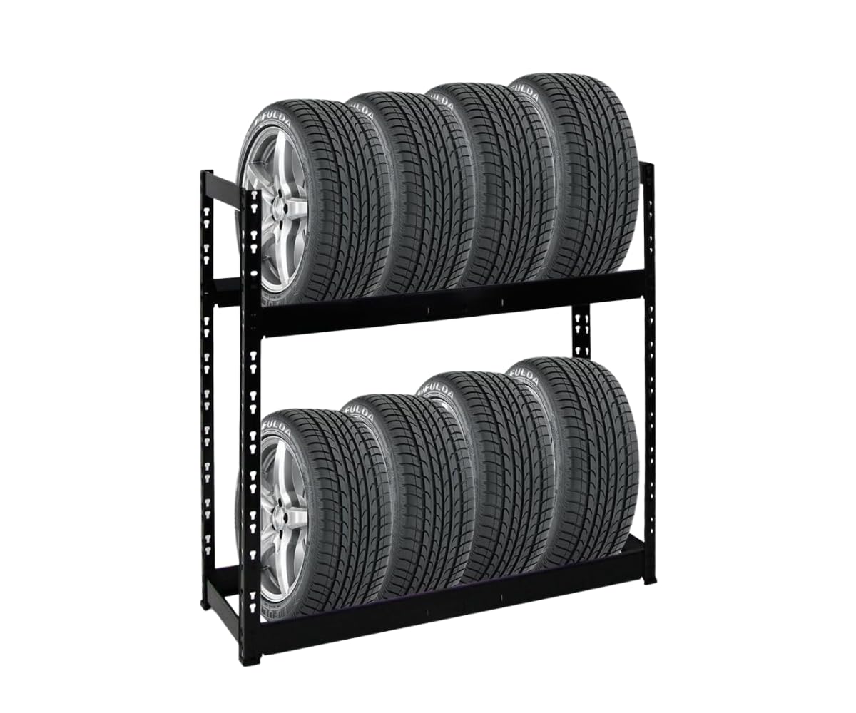 PROREGAL Reifenregal Tiger | HxBxT 100x110x35cm | 150kg Fachlast | bis zu 8 Reifen | mit 2 Ebenen | Schwarz Reifenständer Garagenregal PROREGAL Reifenregal Tiger | HxBxT 100x110x35cm | 150kg Fachlast | bis zu 8 Reifen | mit 2 Ebenen | Schwarz Reifenständer Garagenregal von PROREGAL