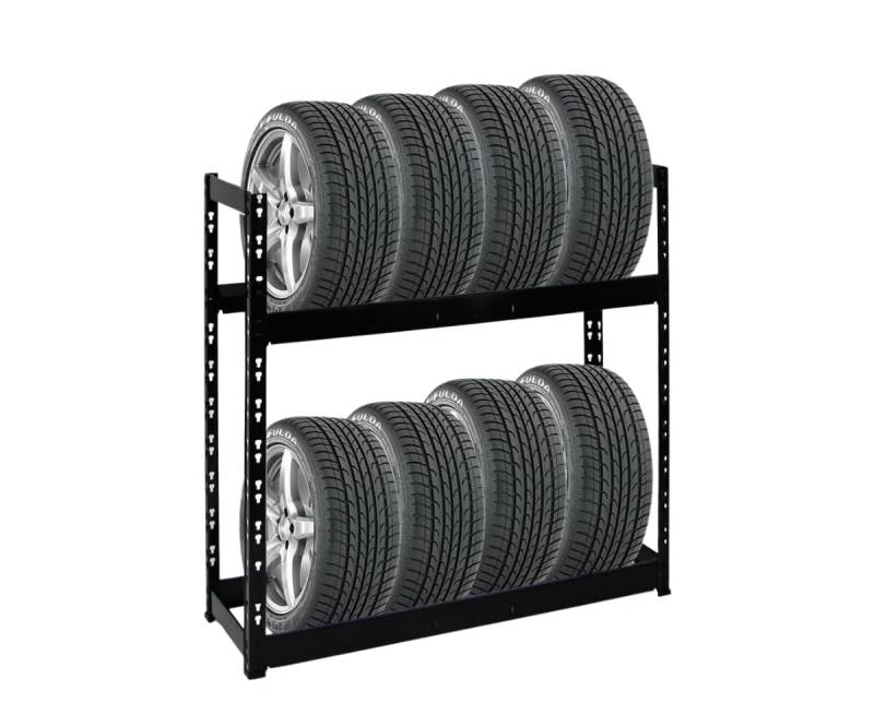 PROREGAL Reifenregal Tiger | HxBxT 100x110x35cm | 150kg Fachlast | bis zu 8 Reifen | mit 2 Ebenen | Schwarz Reifenständer Garagenregal von PROREGAL