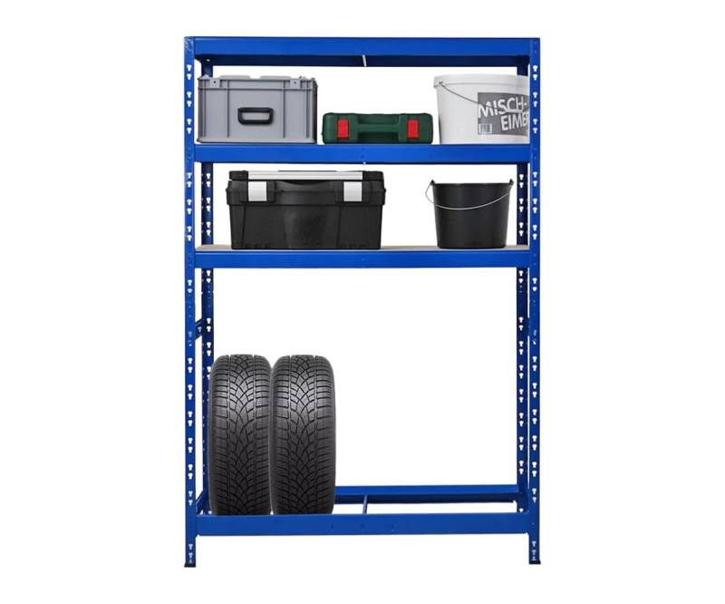PROREGAL Reifenregal Tiger | HxBxT 180x120x40 cm | bis zu 6 Reifen auf 1 Ebene + 3 Ablagen | Blau | Werkstattregal, Lagerregal, Kellerregal von PROREGAL