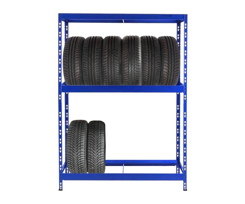 PROREGAL Reifenregal Tiger | HxBxT 180x130x50cm | bis zu 12 Reifen | mit Fachboden | Blau Reifenständer Garagenregal von PROREGAL