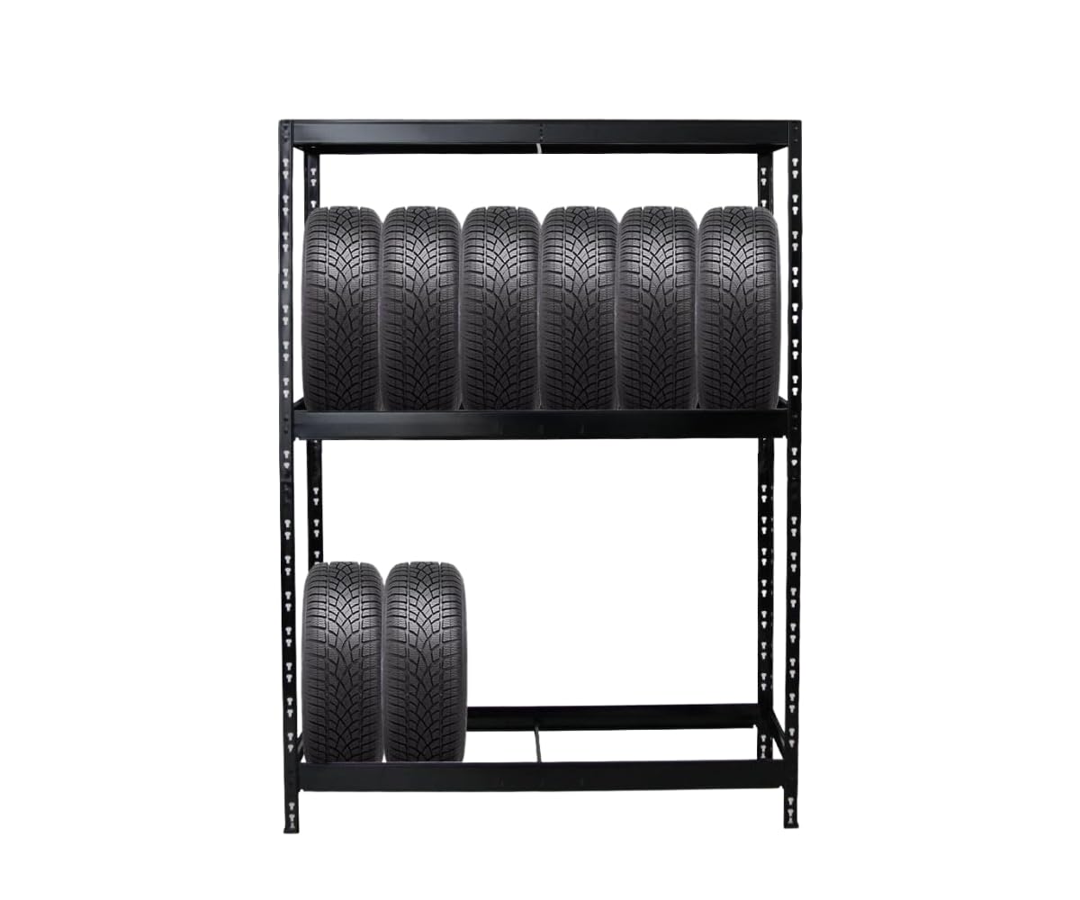 PROREGAL Reifenregal Tiger Schwarz| HxBxT 180x130x50cm | bis zu 12 Reifen | mit Fachboden | Reifenständer Garagenregal PROREGAL Reifenregal Tiger Schwarz| HxBxT 180x130x50cm | bis zu 12 Reifen | mit Fachboden | Reifenständer Garagenregal von PROREGAL