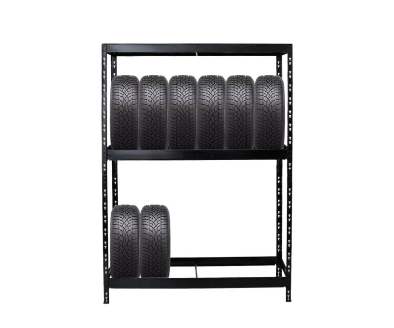 PROREGAL Reifenregal Tiger Schwarz| HxBxT 180x130x50cm | bis zu 12 Reifen | mit Fachboden | Reifenständer Garagenregal von PROREGAL