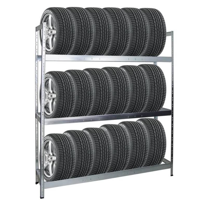 PROREGAL Reifenregal Tiger XL | HxBxT 200x180x45 cm | 300kg Fachlast | bis zu 21 Reifen (205/55 R16) | Verzinkt | Werkstattregal, Lagerregal, Kellerregal von PROREGAL