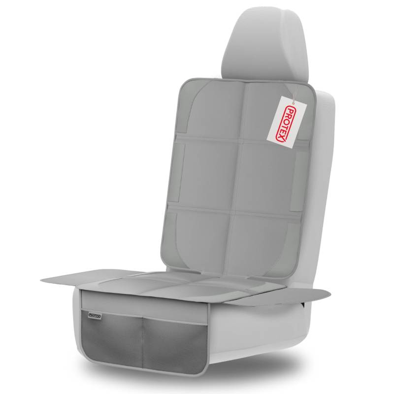 PROTEX Kindersitzunterlage - ISOFIX-geeignet, Anti-RUTSCH-Unterfläche | Wasserabweisender & besonders hochwertiger 600D Stoff mit gepolsteter Sitzfläche (L), (grau) von PROTEX