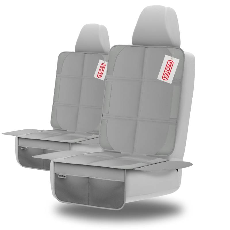 PROTEX Kindersitzunterlage - ISOFIX-geeignet, Anti-RUTSCH-Unterfläche | Wasserabweisender & besonders hochwertiger 600D Stoff mit gepolsteter Sitzfläche (L, 2er Set), (grau) von PROTEX