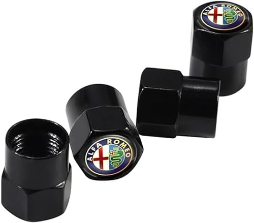 PSL 4 Stück Auto-Ventilkappen für Alfa Romeo, hochwertig, auslaufsicher, Luftdüsen-Kappen, Staubkappen zum Schutz von Reifen und Felgen, Zubehör, schwarz von PSL