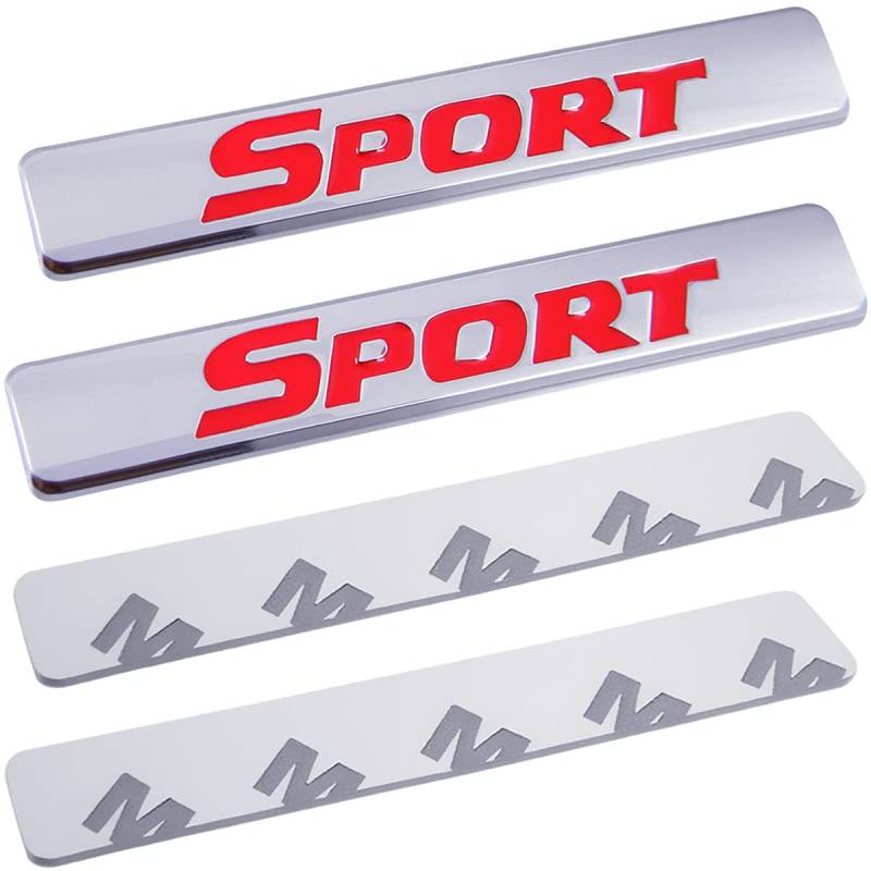 Silber-rotes Sport-Logo, 3D-Metall-Chrom-Aufkleber, Seitenaufkleber für Kotflügel-Emblem, Kofferraum, Sportabzeichen, 2 Stück von PSMILE