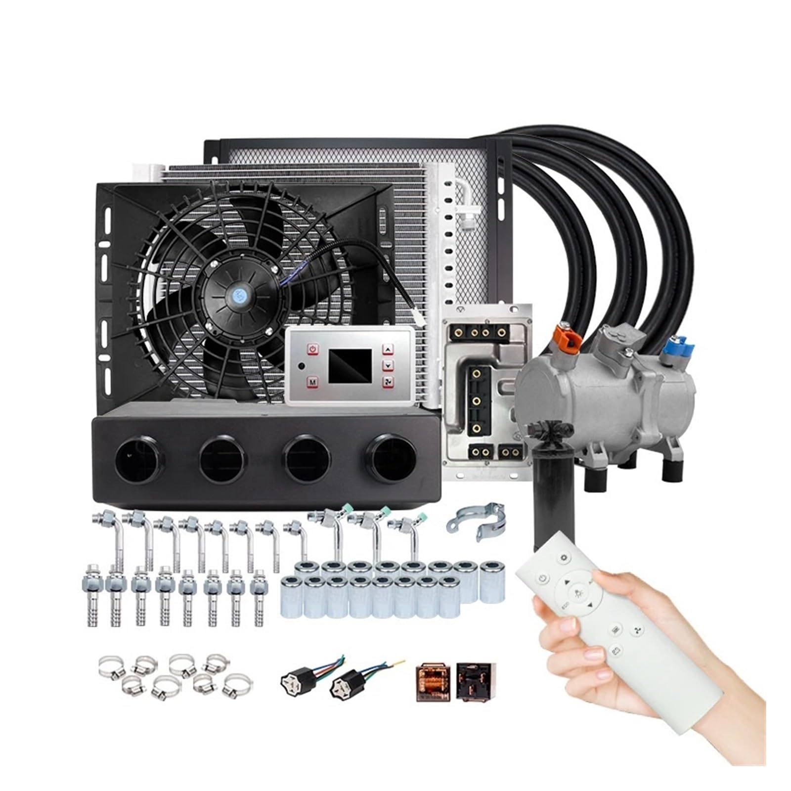 12V 24V Universal 4 Loch Auto Elektrische Klimaanlage Kompressor Kompatibel for Auto Van Street Rod Hot Classic AC Conditioner(Cool and Heat 12V) von PSUYFF