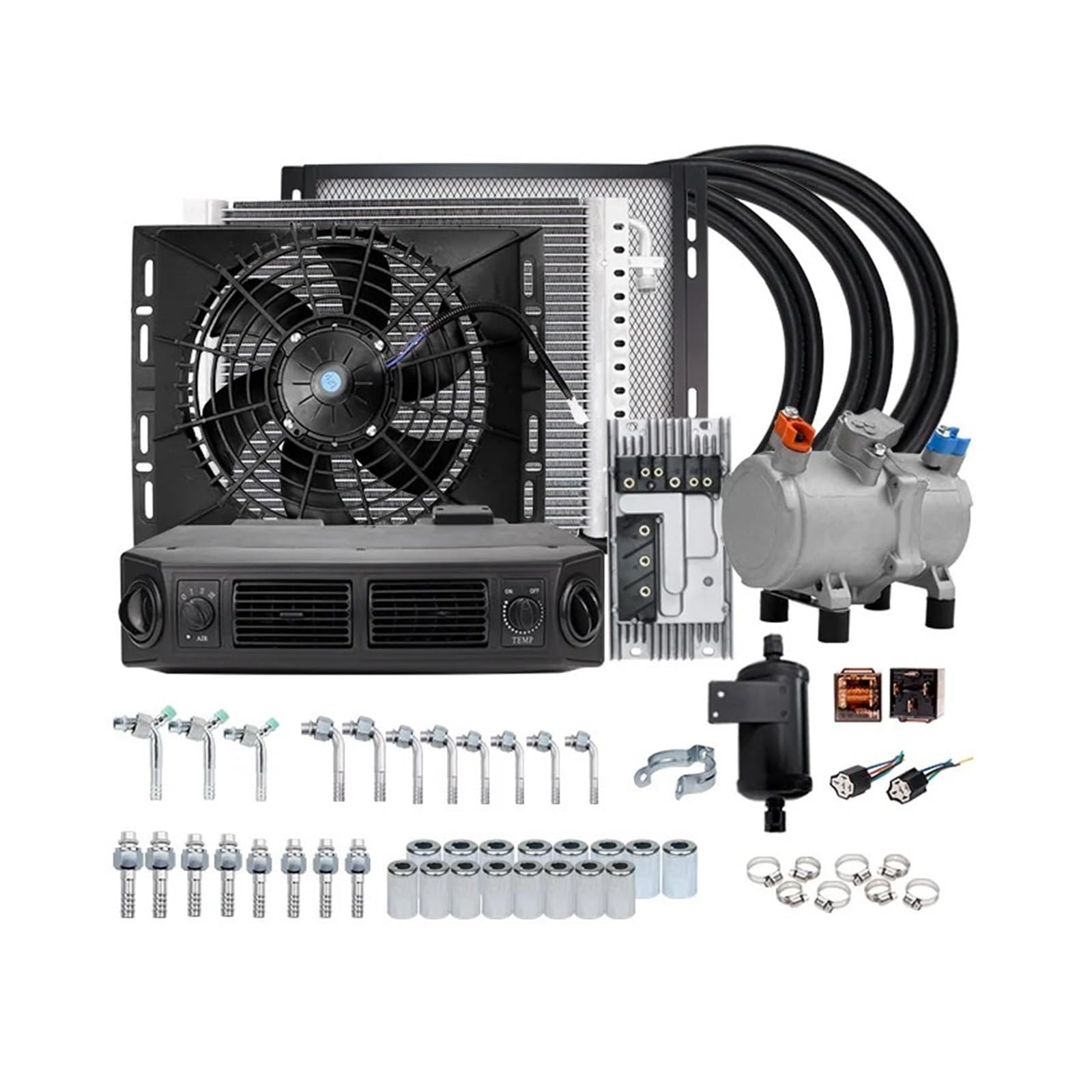 Universal-Automobil-Klimakompressor, elektrisch, 12 V, 24 V, kompatibel mit Auto, Van, Street Rod, Hot Classic A/C-Conditioner(Single Cool 12V) von PSUYFF