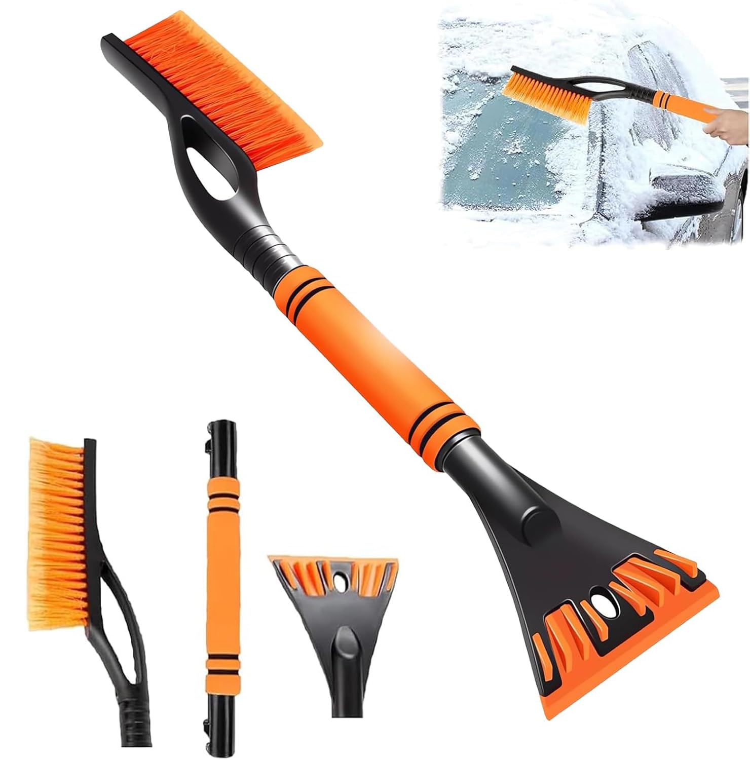 PTBWS 2 in1 Schneebesen Auto Ausziehbar, Schneebesen Auto Teleskop, Eiskratzer Auto mit Besen, 60cm Lang mit, Rutschfestem Griff, Stabiler Scheibenkratzer Auto Schneebesen Auto Lackschonend von PTBWS