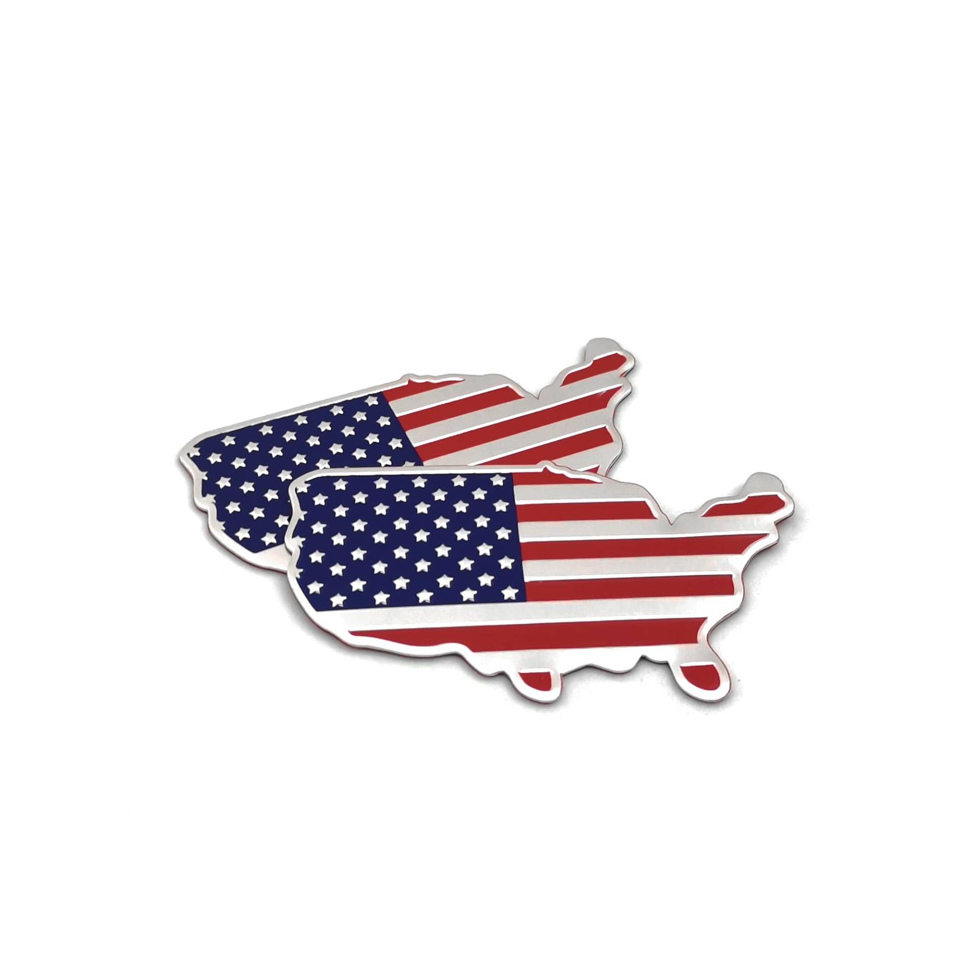 PTDecals 2 Stucke Abziehbild Aufkleber des Chrome Metall 3D US USA Amerika Karten Flagge Emblem 4cm × 7cm Auto Rennsport grafischer Abziehbild von PTDecals