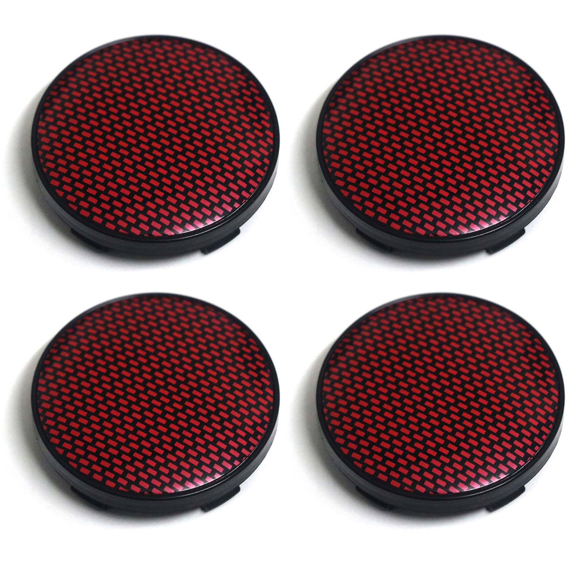 PTDecals 4X 60 mm Radnabenkappen Felgen mit Kohlefaser-Muster Raster-Aufkleber Aufkleber Aufkleber für Fahrzeug Auto Auto Universal Abdeckungen (SCHWARZ ROT) von PTDecals
