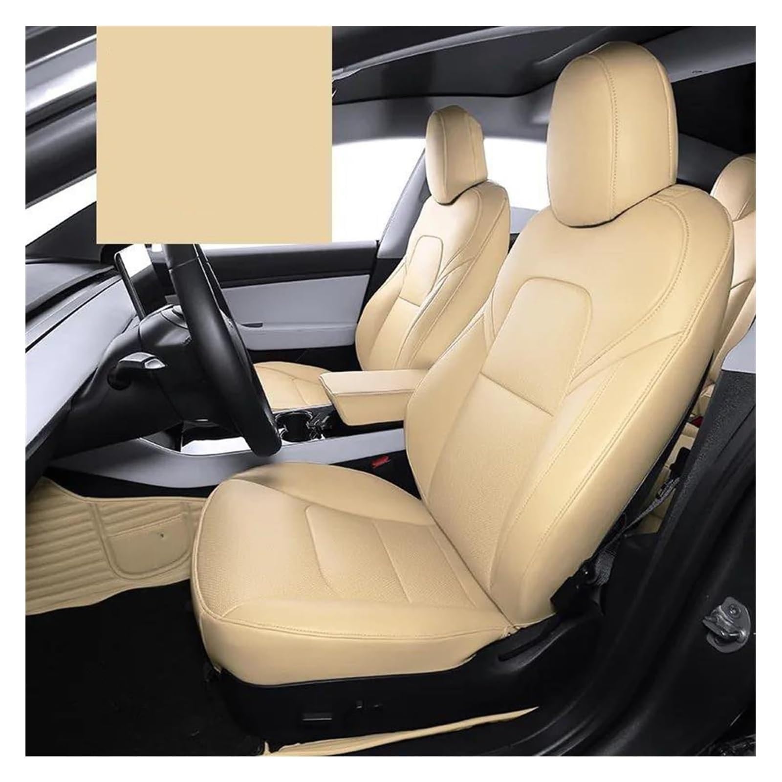 Laderaumwanne Für Modell 3 Y Sitzbezug Leder OEM Design Vollständiger Surround Auto Modifiziertes Innenraumzubehör(Beige) von PTGZGFNPAM