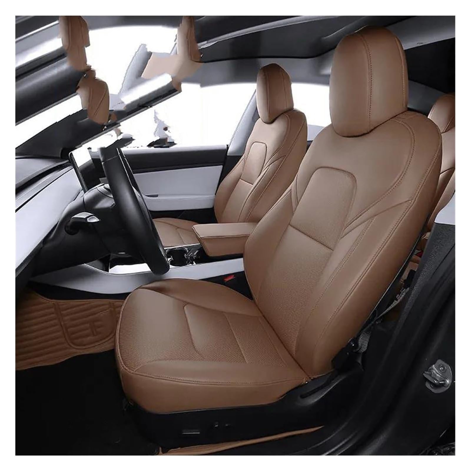Laderaumwanne Für Modell 3 Y Sitzbezug Leder OEM Design Vollständiger Surround Auto Modifiziertes Innenraumzubehör(Braun) von PTGZGFNPAM