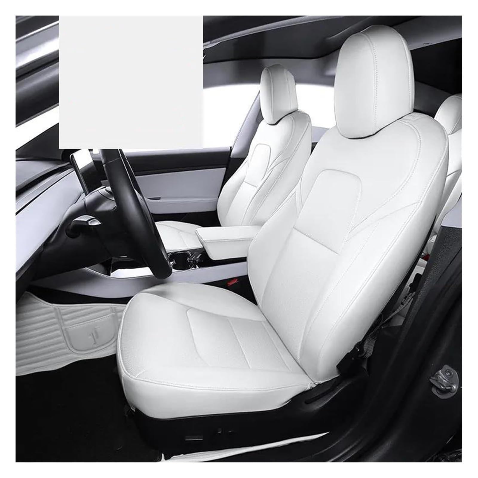 Laderaumwanne Für Modell 3 Y Sitzbezug Leder OEM Design Vollständiger Surround Auto Modifiziertes Innenraumzubehör(Weiß) von PTGZGFNPAM