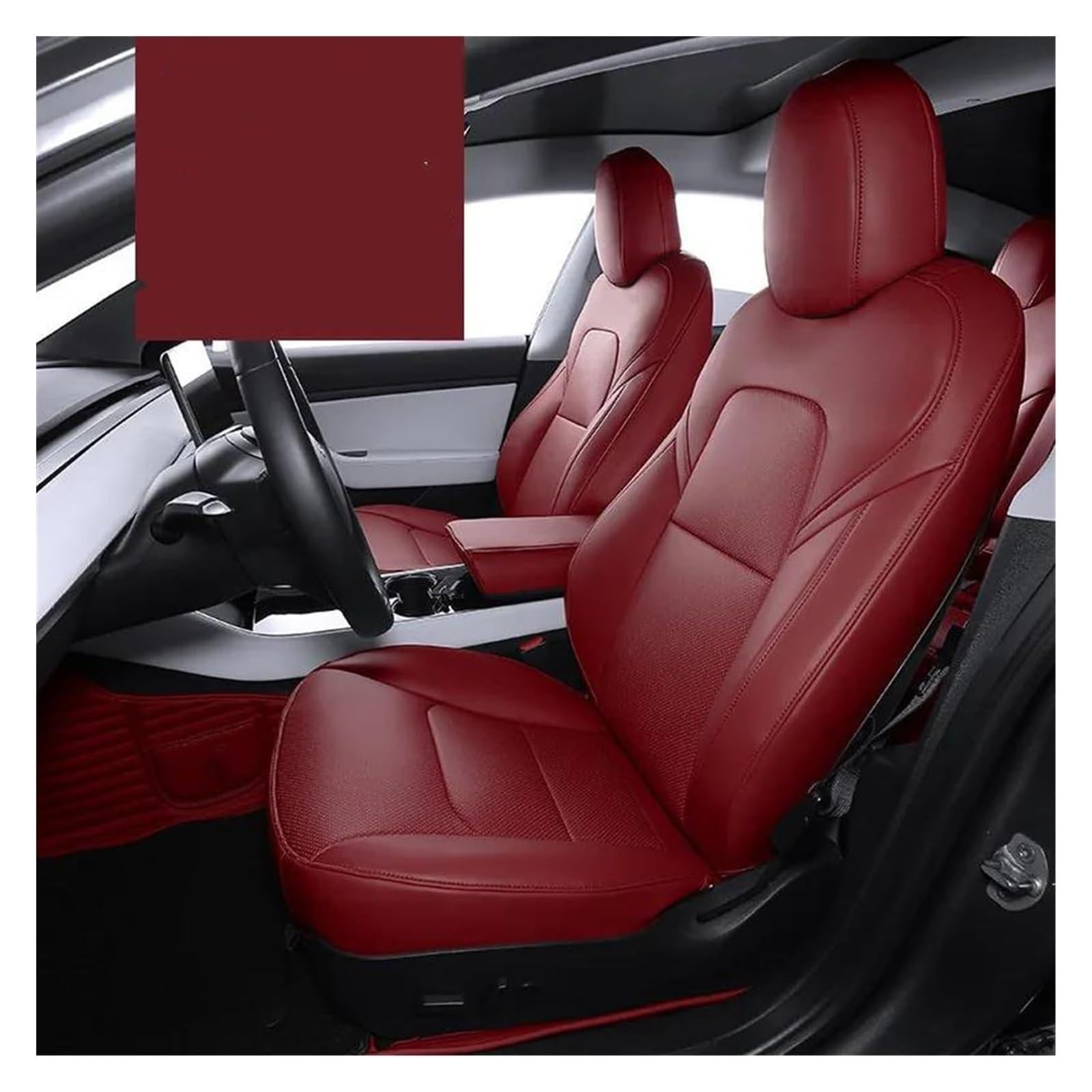 Laderaumwanne Für Modell 3 Y Sitzbezug Leder OEM Design Vollständiger Surround Auto Modifiziertes Innenraumzubehör(Wine RED) von PTGZGFNPAM