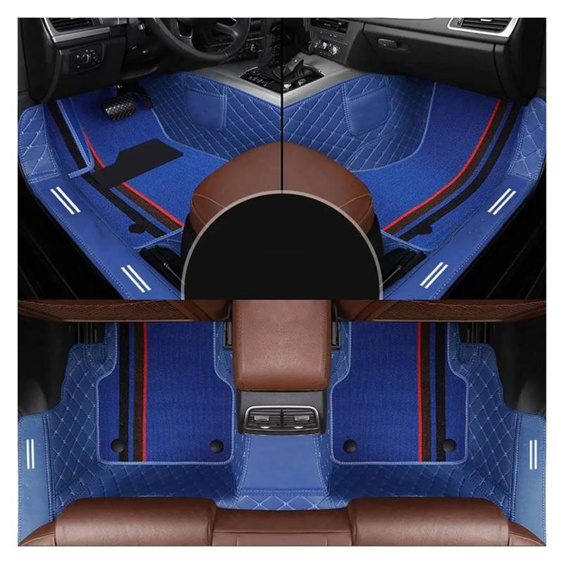 Automatten 7D Double Layer Custom Leder Automatten Für Nissan Alle Modelle Für Qashqai Für X-Trail Für Tiida Für Primera Für Pathfinder Zubehör Gummimatten Auto(Blau) von PUQWRIM