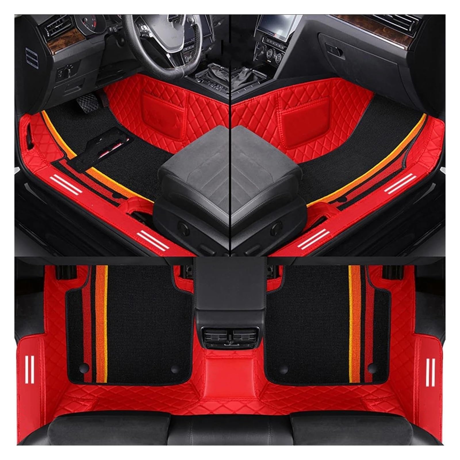 Automatten Auto Fußmatten Für X3 X1 X4 X5 X6 Z4 525 520 F30 F10 Teppich Vollen Satz Auto Matte Auto Innen Zubehör Custom Gummimatten Auto(Red Black) von PUQWRIM
