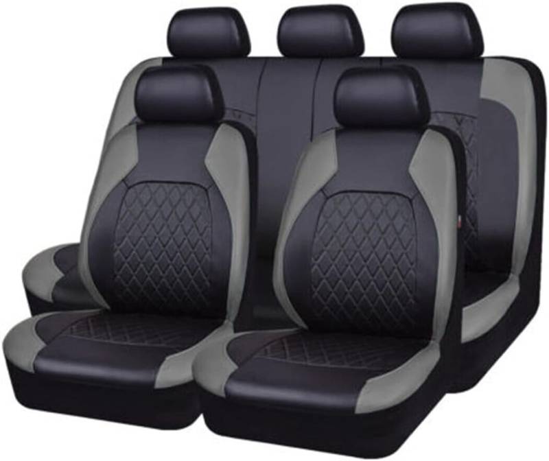 PURAR 5 Sitzer Auto Sitzbezug Sets für VW T-ROC 2018-2024, 9-teiliges Set Sitzbezug Komplett-Set, wasserdichte Autositzschoner aus Leder,D/Grey von PURAR