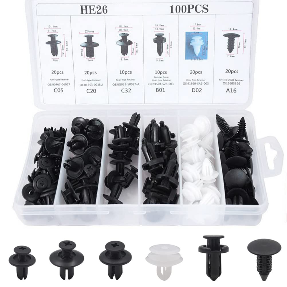 100 Stück Auto Befestigung Clips, 6 Arten Türverkleidung Klammern, Universal Stoßstangen Zierleisten Plastikklips Set, Spreiznieten Karosserie Befestigungssatz 100 Stück Auto Befestigung Clips, 6 Arten Türverkleidung Klammern, Universal Stoßstangen Zierleisten Plastikklips Set, Spreiznieten Karosserie Befestigungssatz von PUTEKCO